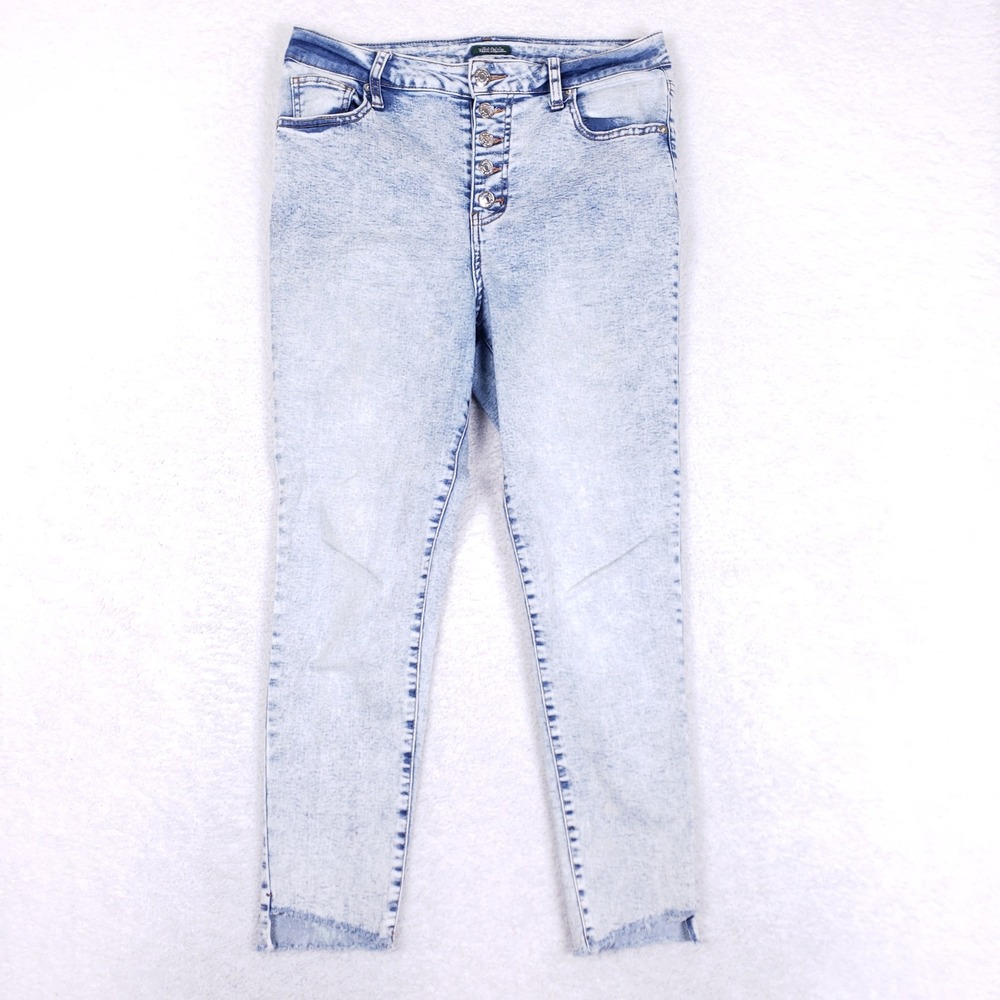Wild Fable High Waisted Skinny Jeans Women 10 Light Acid Wash Button Fly Raw Hem